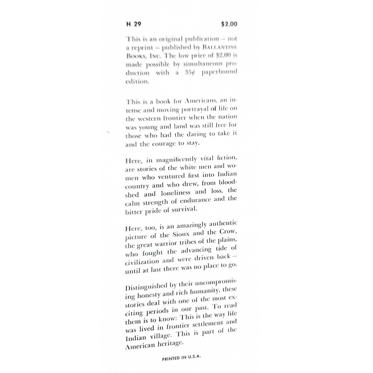 A scanned book page with black serif text on a white page, headed 'H 29 $2.00' and titled 'This is an original publication - a reprint'.