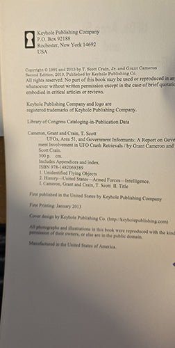 A close-up of a printed book copyright page from Keyhole Publishing Company, showing publication details and text blocks on a white background.