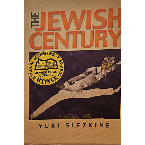 Cover of "The Jewish Century" by Yuri Slezkine, featuring an award seal and an illustration of a running figure on a purple background, symbolizing the book's themes of Jewish influence in modern history.