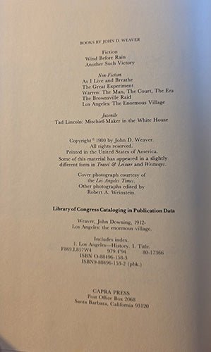 Los Angeles: The Enormous Village, 1781–1981 – rare, vintage, or collectible item from Deb’s Book Paradise