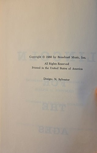 Copyright notice for Lincoln for All Ages publication from 1960 by Broadcast Music, Inc.