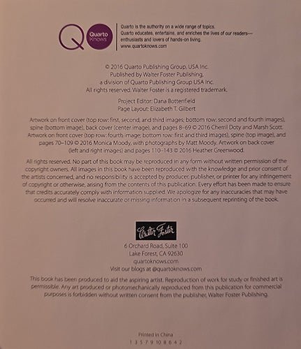 Copyright page of 101 More Mixed Media Techniques published by Walter Foster Publishing in 2016