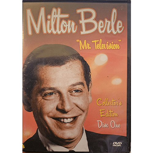 The DVD cover features Milton Berle, known as "Mr. Television," smiling against a warm background. Labeled as a collector's edition, it highlights the comedian's influence on early TV entertainment.