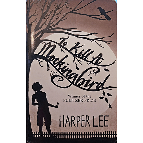 Cover of To Kill a Mockingbird by Harper Lee, featuring a silhouette of a girl holding a flower under a tree with a bird perched on its branches. A timeless classic and Pulitzer Prize winner.