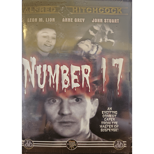 Cover of "Number 17" DVD featuring Alfred Hitchcock's name at the top, with images of Leon M. Lion, Anne Grey, and John Stuart, highlighting a suspenseful comedy caper with vintage art style.