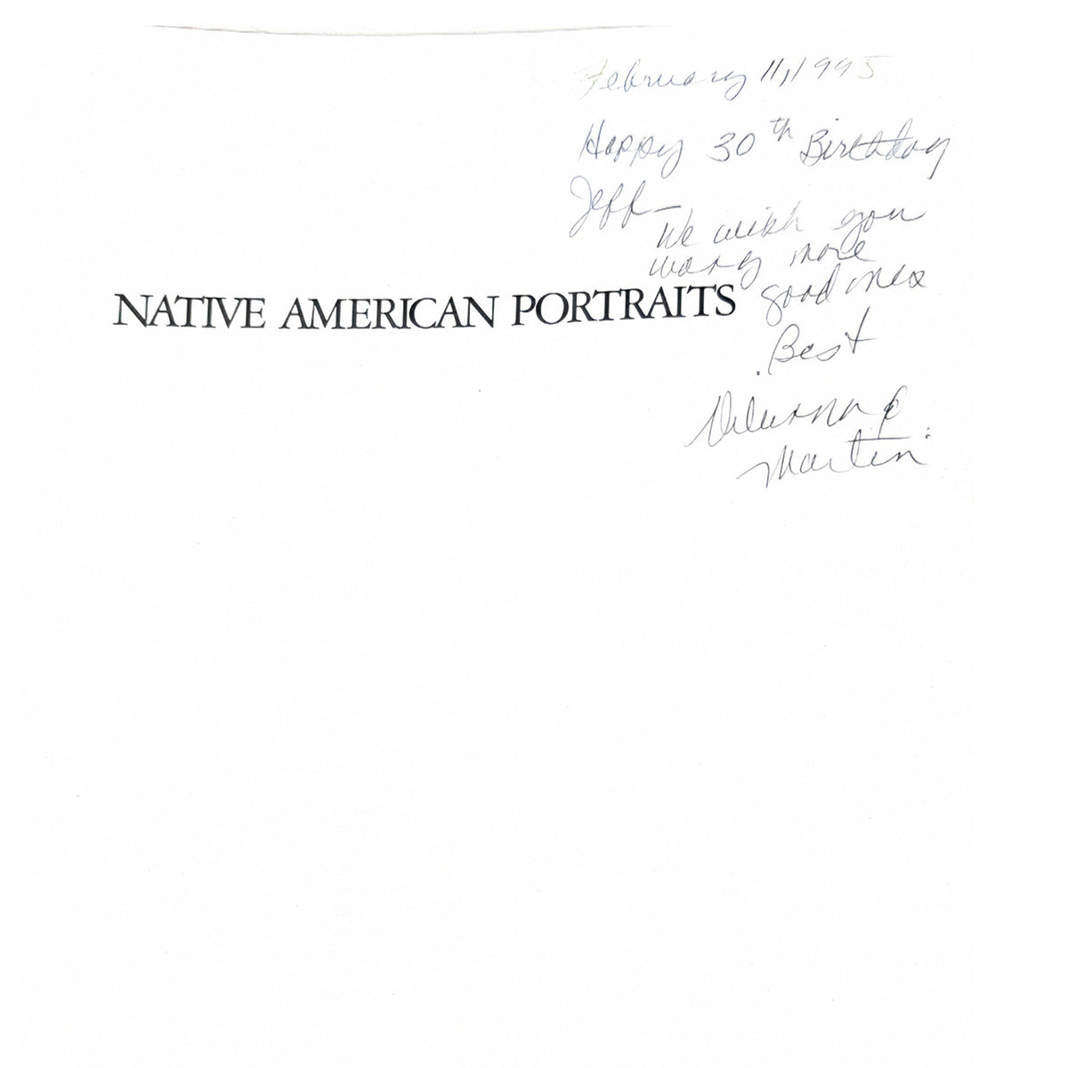Half-title page bearing a handwritten thirtieth-birthday gift inscription to Jeff, dated February 11, 1995.