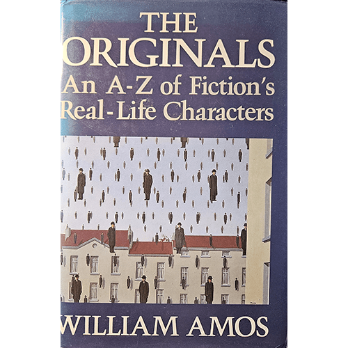 The cover of The Originals by William Amos features surreal art of men floating against a city backdrop, invoking René Magritte's "Golconda." The title and author's name appear in bold white and gold text.