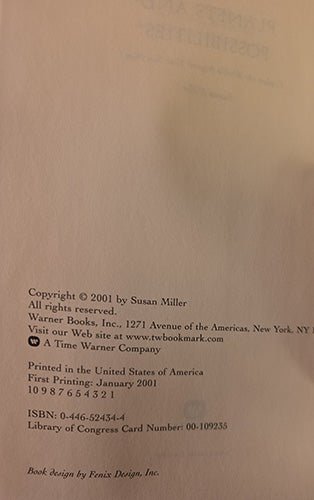 Copyright page of Planets and Possibilities showing first printing 2001