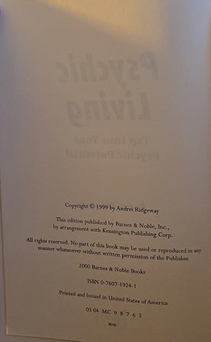 Copyright page of Psychic Living published by Barnes and Noble Books