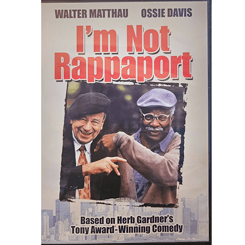 Cover of I'm Not Rappaport DVD featuring Walter Matthau and Ossie Davis. Both characters are laughing and pointing, set against a New York City backdrop. The title is bold red with a beige background.