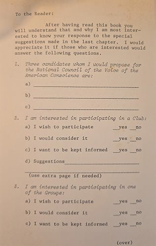 Original Erich Fromm reader response card inviting reader feedback