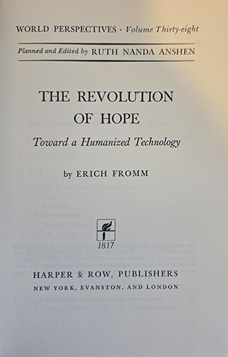 Title page of The Revolution of Hope by Erich Fromm, first edition