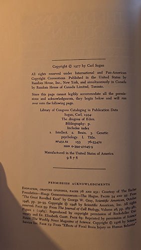 The Dragons of Eden: Speculations on the Evolution of Human Intelligence – rare, vintage, or collectible item from Deb’s Book Paradise