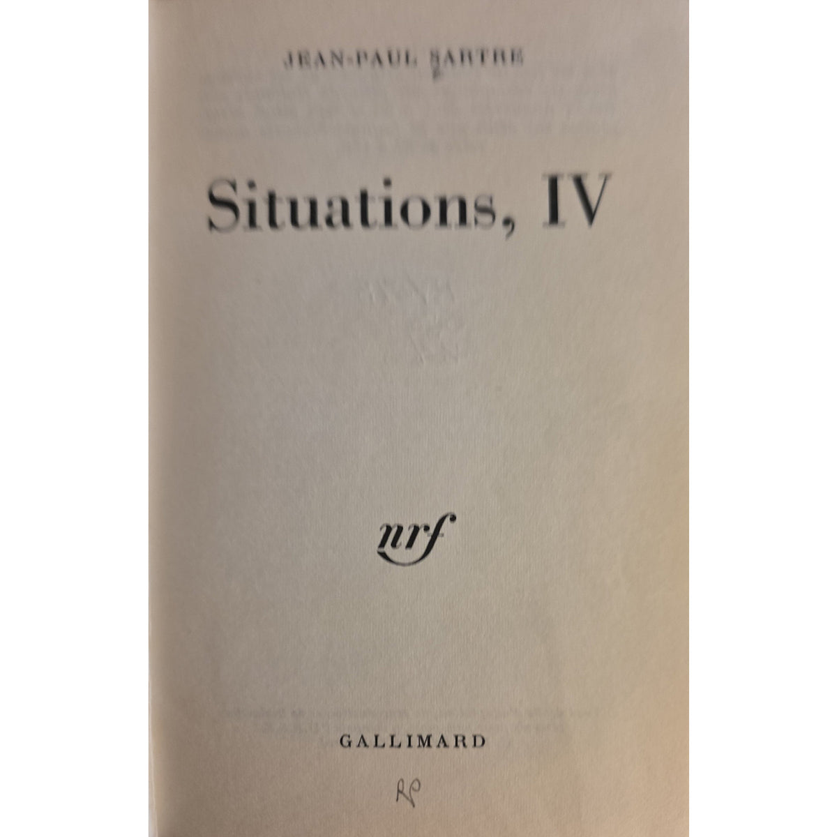1964 Jean-Paul Sartre Situations IV | Stanford Library First Edition