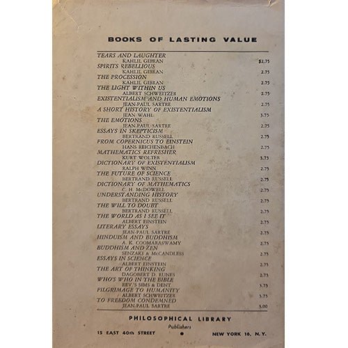 Being and Nothingness (1956 First U.S.) — Jean - Paul Sartre – rare, vintage, or collectible item from Deb’s Book Paradise