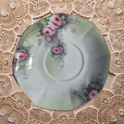 Vintage Booklover’s Tea Room Cup & Saucer – Gilded Porcelain with Hand-Painted Roses