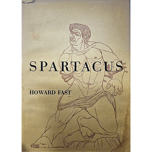  The cover of the rare 1952 self-published edition of Spartacus by Howard Fast, featuring a powerful sketch of Spartacus, embodies themes of courage and defiance against oppression in ancient Rome.