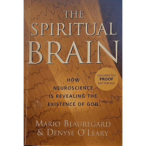 The cover features a silhouette of a human head filled with vibrant, swirling colors, symbolizing the merging of mind and spirit. The title "The Spiritual Brain" is prominently displayed in bold letters.