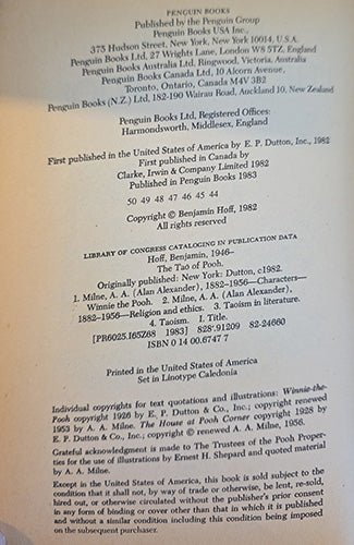 Copyright page of The Tao of Pooh showing Penguin publication details