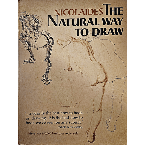 Cover of The Natural Way to Draw by Kimon Nicolaides, featuring life-drawing sketches and bold typography, promoting the timeless art techniques presented in this classic manual