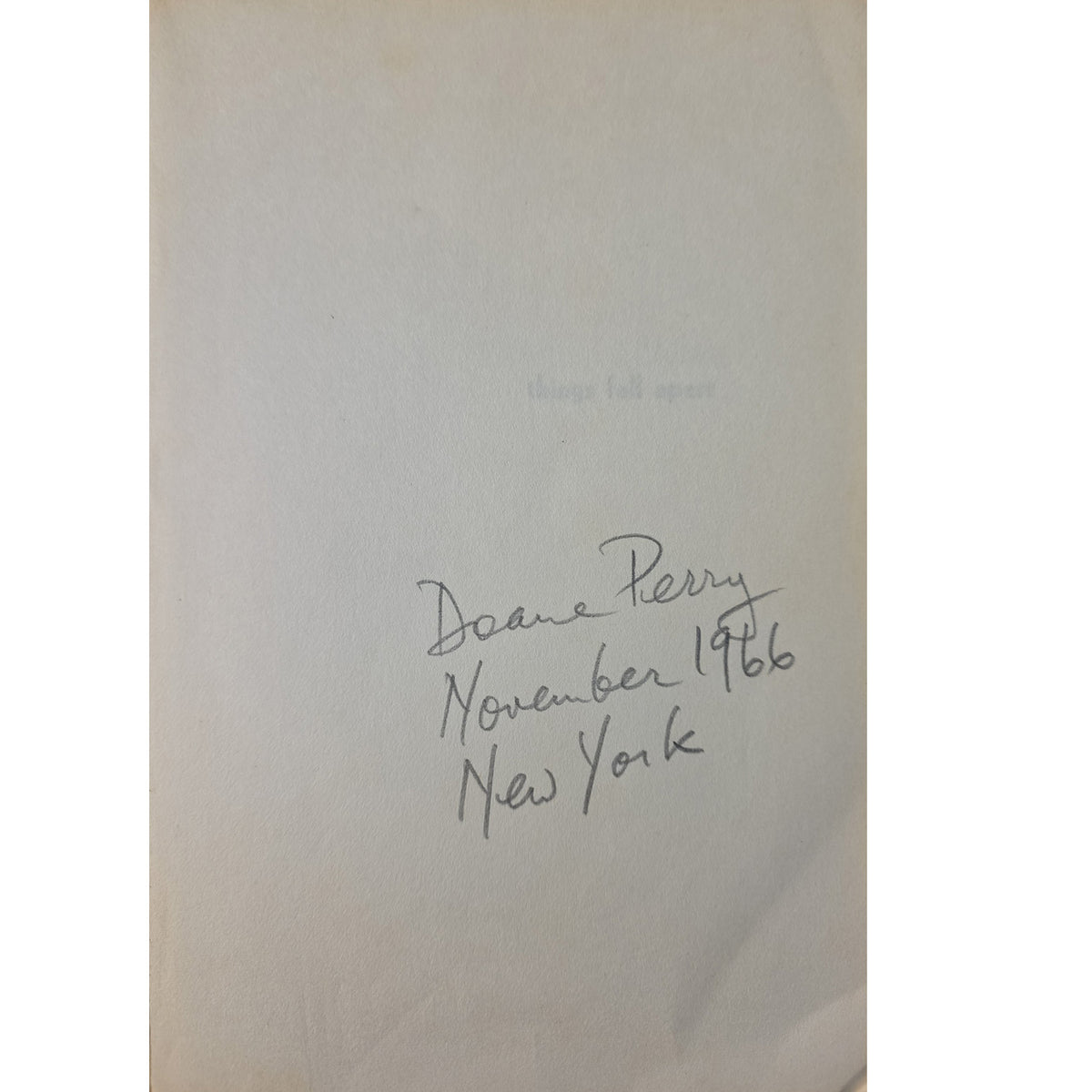 Interior page inscribed “Doane Perry / November 1966 / New York.”