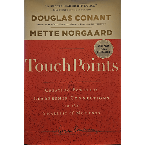 The cover of Touch Points features a minimalist design with a bold, modern font. The title stands out prominently against a clean background, symbolizing the simplicity and impact of small leadership moments.