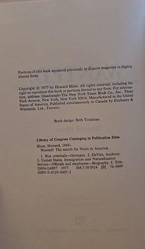 Wanted! the search for Nazis in America – rare, vintage, or collectible item from Deb’s Book Paradise