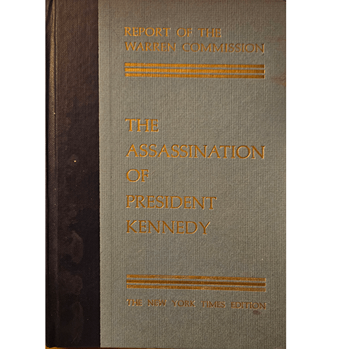 Hardcover 1964 first edition of The Warren Commission Report on the Assassination of President Kennedy, published by McGraw-Hill. No dust jacket, fine condition. Gold lettering on a gray and black cover.