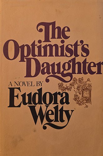 The front cover of the novel 'The Optimist's Daughter' by Eudora Welty, featuring a warm tan background with dark brown and black typography and a small decorative illustration.