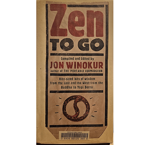 Cover of "Zen to Go" by Jon Winokur features a minimalist design with a serene, Zen-inspired theme. The background is a calm, muted color with a subtle texture. At the center is an illustration of a small, balanced stack of smooth stones, symbolizing tranquility and balance. The title "Zen to Go" is displayed in simple, elegant font above the illustration, with the author's name, Jon Winokur, below. The overall design conveys a sense of peace and simplicity.